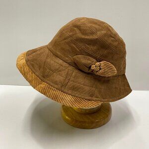 Vintage Camel Bucket Hat Corduroy Bow Detail